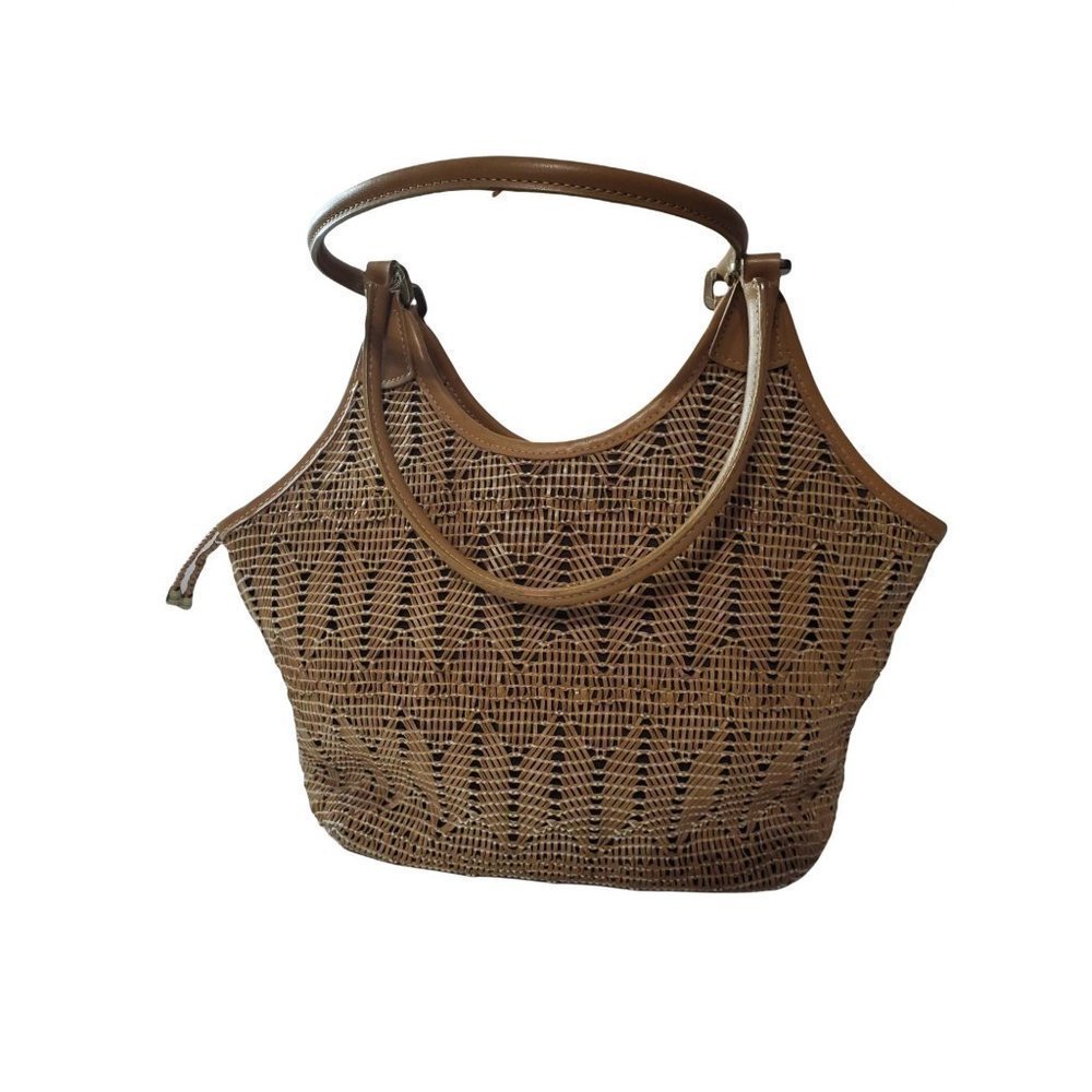 𝅺nine West Tan Woven Handbag - medium